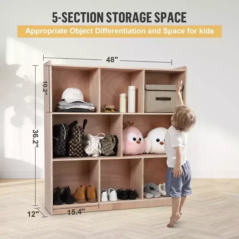 Meuble de rangement d'entrée à 8 sections avec 4 roulettes dissimulées. 2 bacs. Organisateur mobile.