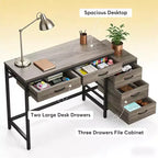 Bureau d'ordinateur moderne avec caisson à tiroirs, bureau compact à 2 tiroirs et caisson de classement à 3 tiroirs, table d'écriture pour bureau à domicile, étude
