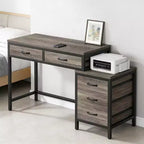 Bureau d'ordinateur moderne avec caisson à tiroirs, bureau compact à 2 tiroirs et caisson de classement à 3 tiroirs, table d'écriture pour bureau à domicile, étude