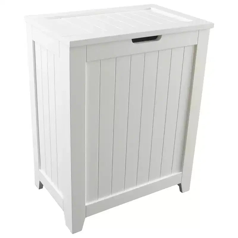 Redmon Contemporary Wooden Clothes Hamper for Bedroom and Laundry Room, White