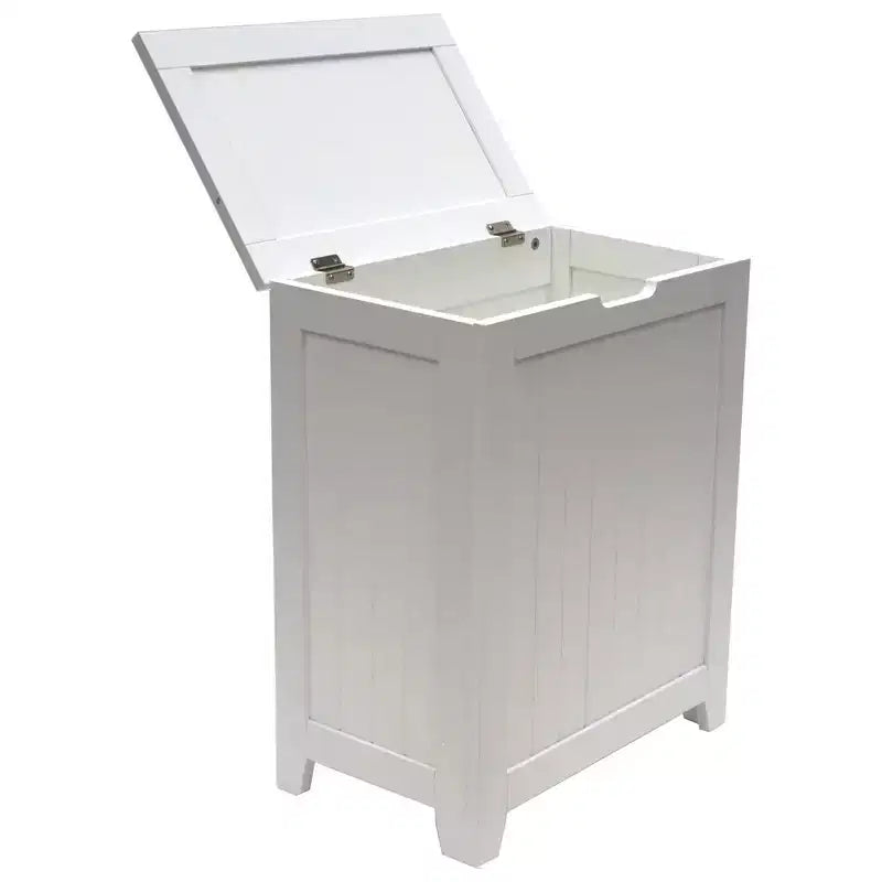 Panier à linge en bois contemporain pour chambre à coucher et buanderie, blanc