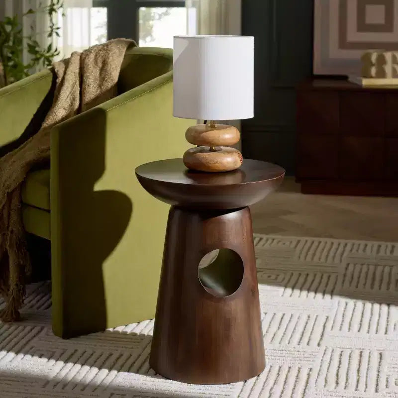 Table d'appoint ronde marron foncé – Table d'appoint de style Mid-Century Modern pour salon