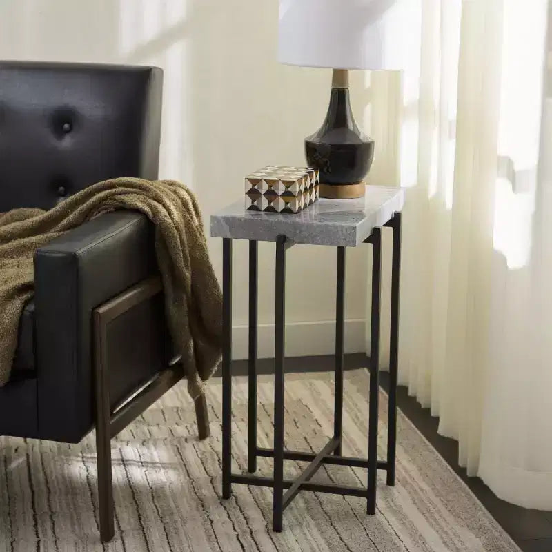 Table d'appoint en marbre gris et noir – Table d'appoint de luxe moderne pour le salon et la chambre à coucher