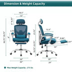 Chaise de bureau ergonomique avec repose-pieds rétractable, Chaise de jeu avec coussin de soutien lombaire et accoudoirs rembourrés, Chaise pivotante pour bureau