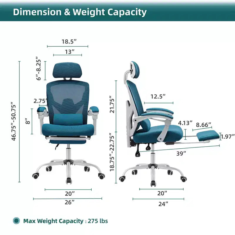 Chaise de bureau ergonomique avec repose-pieds rétractable, Chaise de jeu avec coussin de soutien lombaire et accoudoirs rembourrés, Chaise pivotante pour bureau