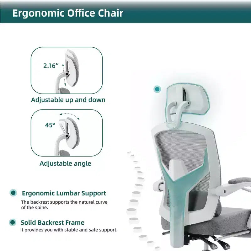 Chaise de bureau ergonomique avec repose-pieds rétractable, Chaise de jeu avec coussin de soutien lombaire et accoudoirs rembourrés, Chaise pivotante pour bureau