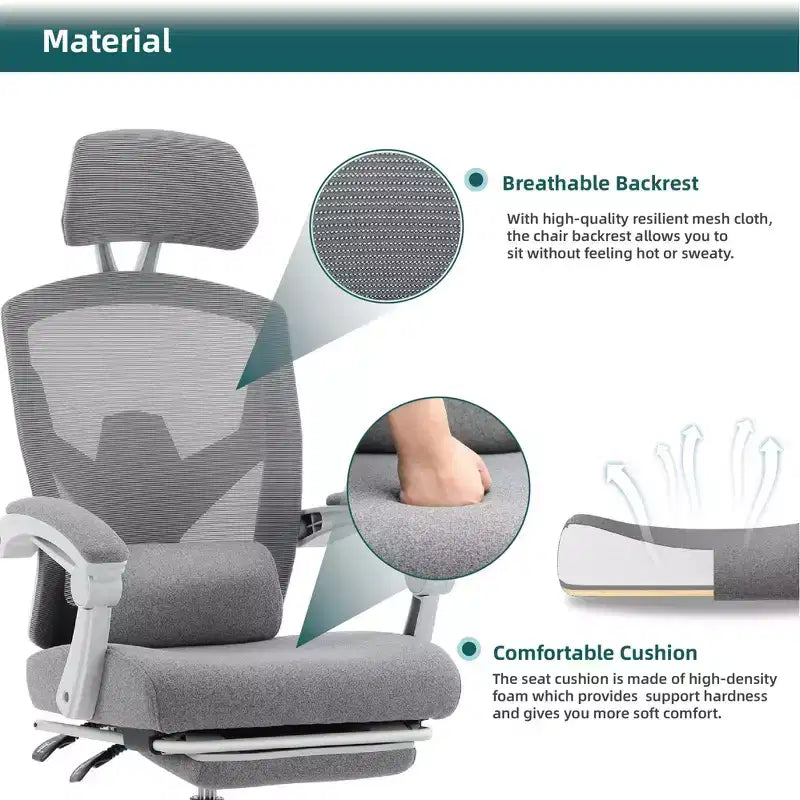 Chaise de bureau ergonomique avec repose-pieds rétractable, Chaise de jeu avec coussin de soutien lombaire et accoudoirs rembourrés, Chaise pivotante pour bureau