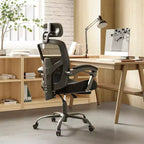 Chaise de bureau ergonomique avec repose-pieds rétractable, Chaise de jeu avec coussin de soutien lombaire et accoudoirs rembourrés, Chaise pivotante pour bureau