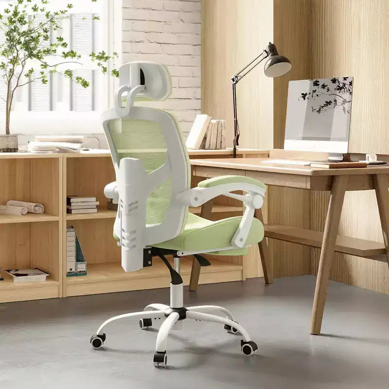 Chaise de bureau ergonomique avec repose-pieds rétractable, Chaise de jeu avec coussin de soutien lombaire et accoudoirs rembourrés, Chaise pivotante pour bureau