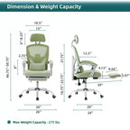 Chaise de bureau ergonomique avec repose-pieds rétractable, Chaise de jeu avec coussin de soutien lombaire et accoudoirs rembourrés, Chaise pivotante pour bureau
