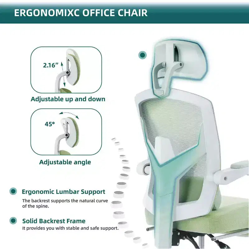 Chaise de bureau ergonomique avec repose-pieds rétractable, Chaise de jeu avec coussin de soutien lombaire et accoudoirs rembourrés, Chaise pivotante pour bureau