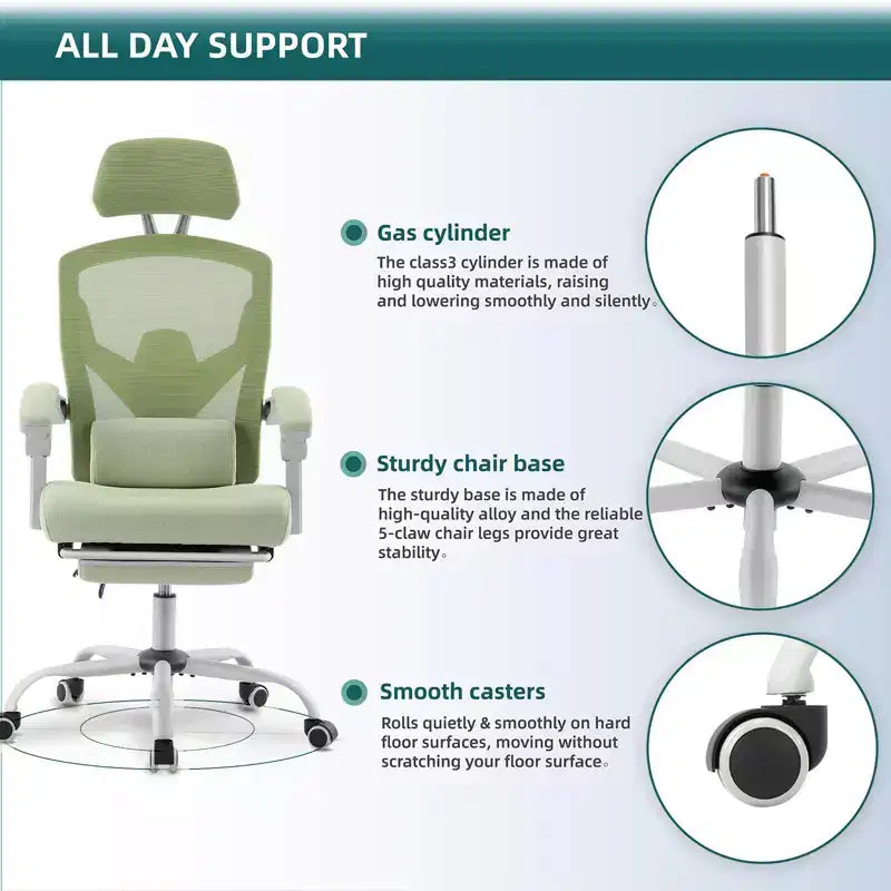 Chaise de bureau ergonomique avec repose-pieds rétractable, Chaise de jeu avec coussin de soutien lombaire et accoudoirs rembourrés, Chaise pivotante pour bureau