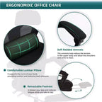 Chaise de bureau ergonomique avec repose-pieds rétractable, Chaise de jeu avec coussin de soutien lombaire et accoudoirs rembourrés, Chaise pivotante pour bureau