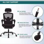 Chaise de bureau ergonomique avec repose-pieds rétractable, Chaise de jeu avec coussin de soutien lombaire et accoudoirs rembourrés, Chaise pivotante pour bureau