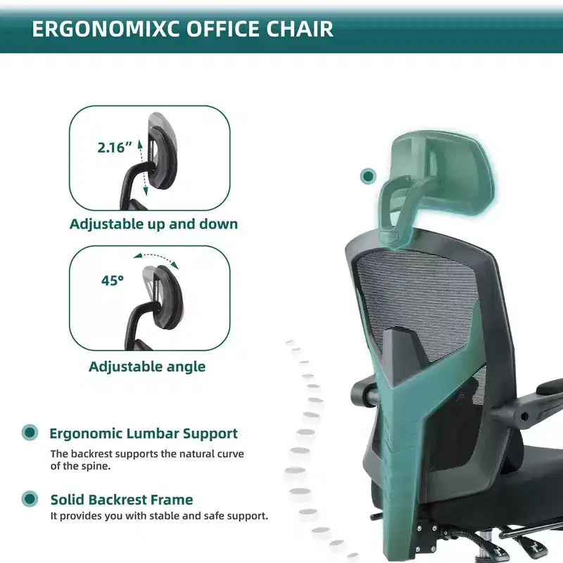 Chaise de bureau ergonomique avec repose-pieds rétractable, Chaise de jeu avec coussin de soutien lombaire et accoudoirs rembourrés, Chaise pivotante pour bureau