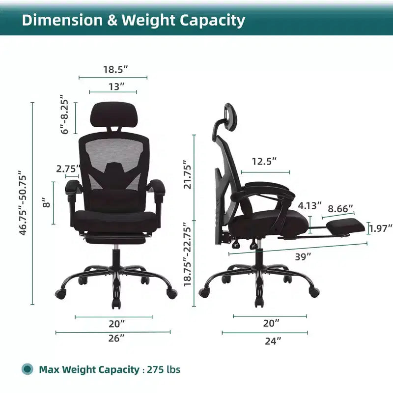 Chaise de bureau ergonomique avec repose-pieds rétractable, Chaise de jeu avec coussin de soutien lombaire et accoudoirs rembourrés, Chaise pivotante pour bureau