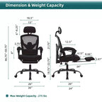 Chaise de bureau ergonomique avec repose-pieds rétractable, Chaise de jeu avec coussin de soutien lombaire et accoudoirs rembourrés, Chaise pivotante pour bureau