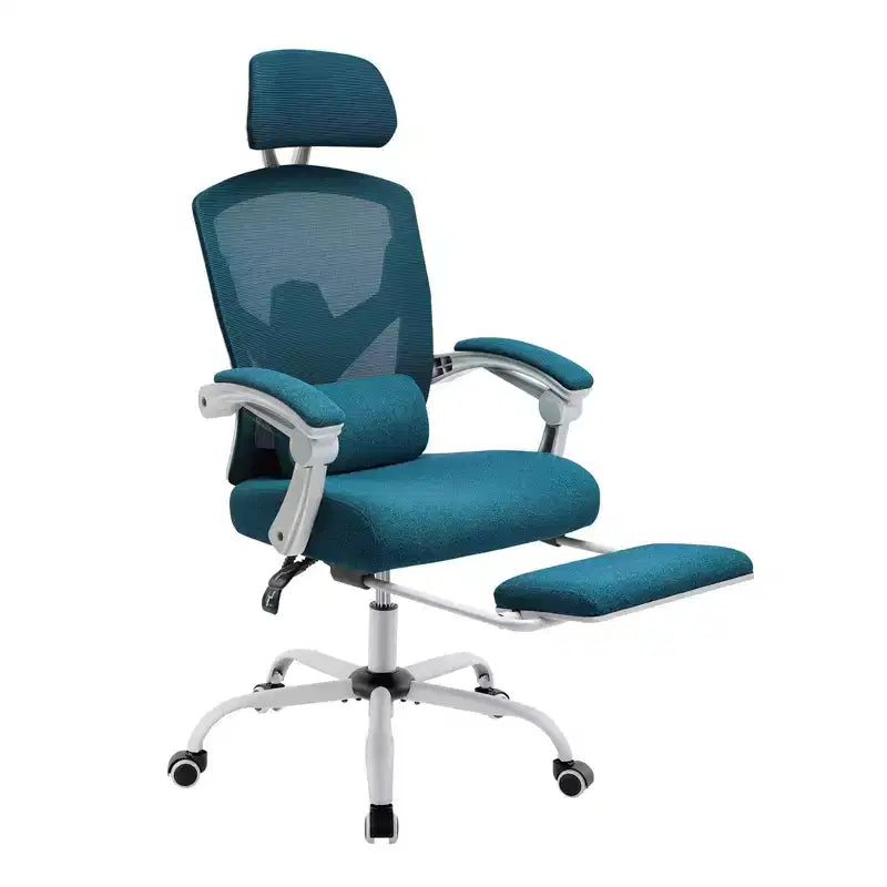 Chaise de bureau ergonomique avec repose-pieds rétractable, Chaise de jeu avec coussin de soutien lombaire et accoudoirs rembourrés, Chaise pivotante pour bureau