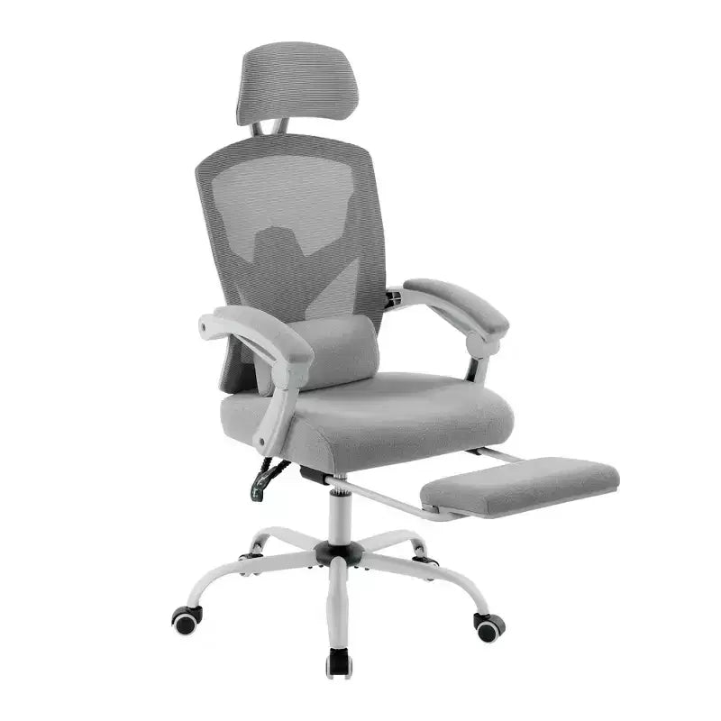 Chaise de bureau ergonomique avec repose-pieds rétractable, Chaise de jeu avec coussin de soutien lombaire et accoudoirs rembourrés, Chaise pivotante pour bureau