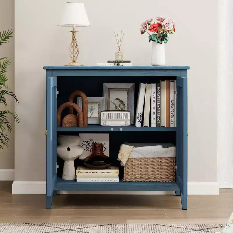 Meuble de rangement moderne en bois avec portes magnétiques à relief géométrique
