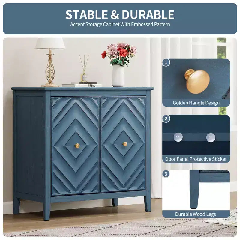 Meuble de rangement moderne en bois avec portes magnétiques à relief géométrique