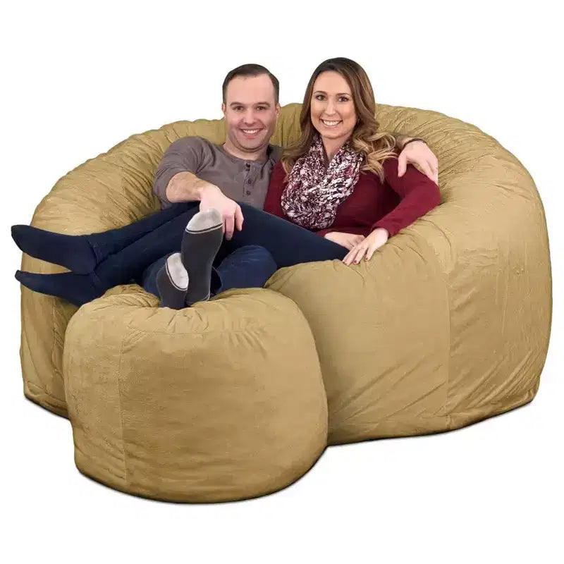 Ultimate Sack 6ft Bean Bag Chair and Footstool, Oversized Lounger, Camel Suede