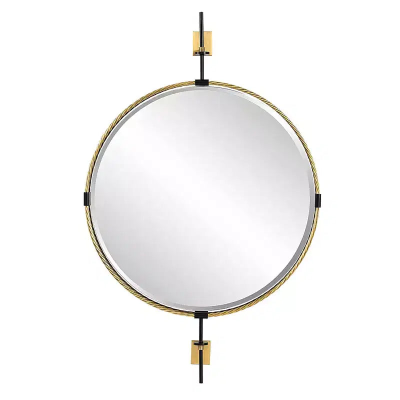 Uttermost Guardrail Antique Brass 31 x 47 3/4 Round Wall Mirror