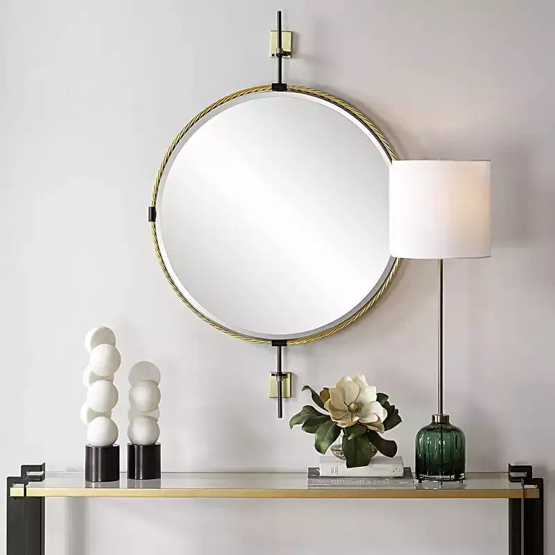 Miroir mural rond laiton antique 31 x 47 3/4