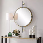 Miroir mural rond laiton antique 31 x 47 3/4