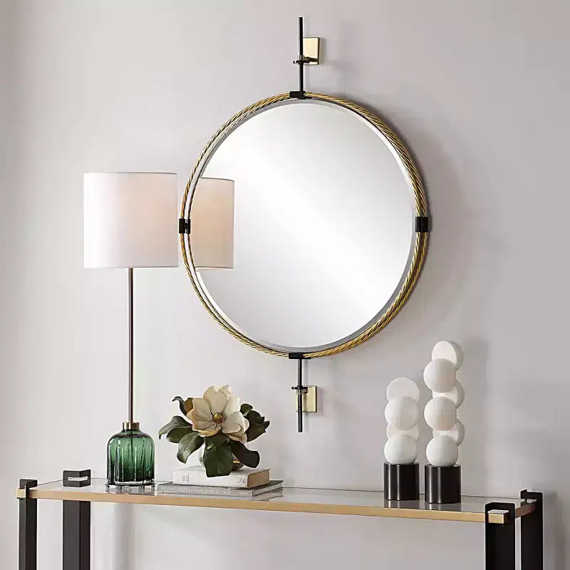 Miroir mural rond laiton antique 31 x 47 3/4