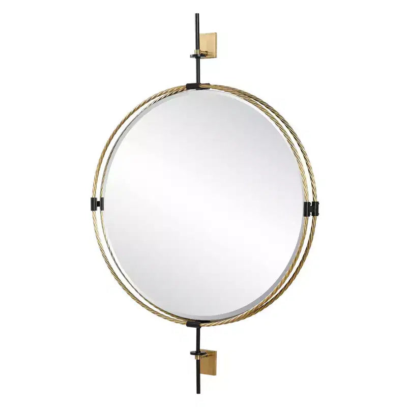 Miroir mural rond laiton antique 31 x 47 3/4