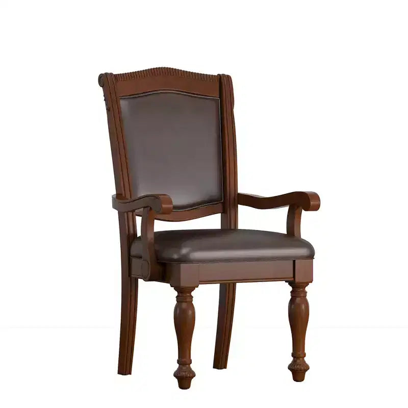 Chaises de salle à manger en similicuir marron avec accoudoirs (lot de 2) - Merisier