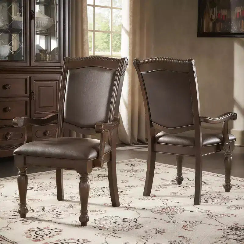 Chaises de salle à manger en similicuir marron avec accoudoirs (lot de 2) - Merisier