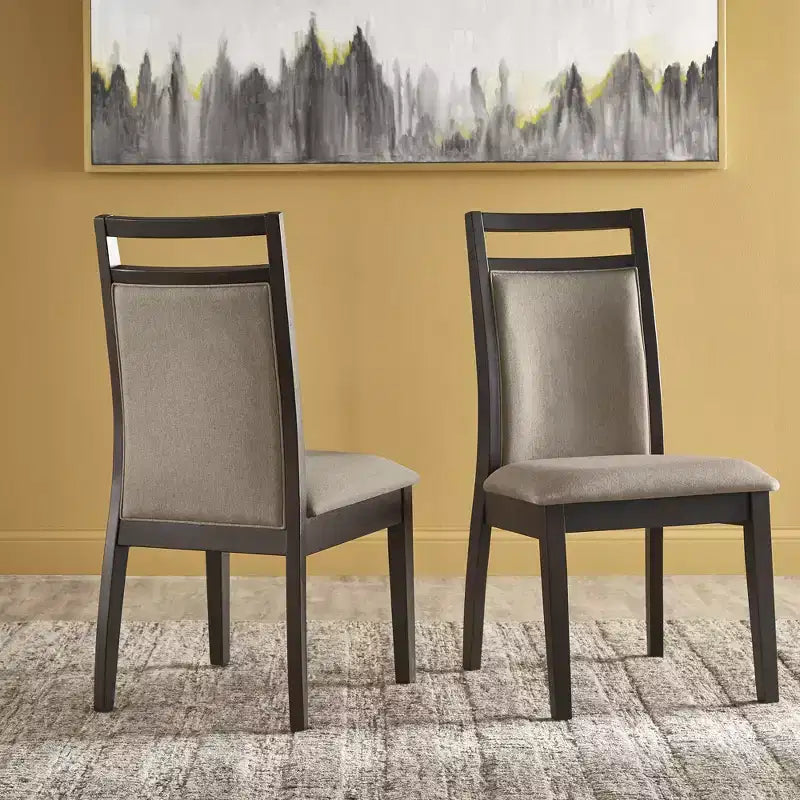 Chaise de salle à manger Espresso et lin gris (lot de 2) - Marron