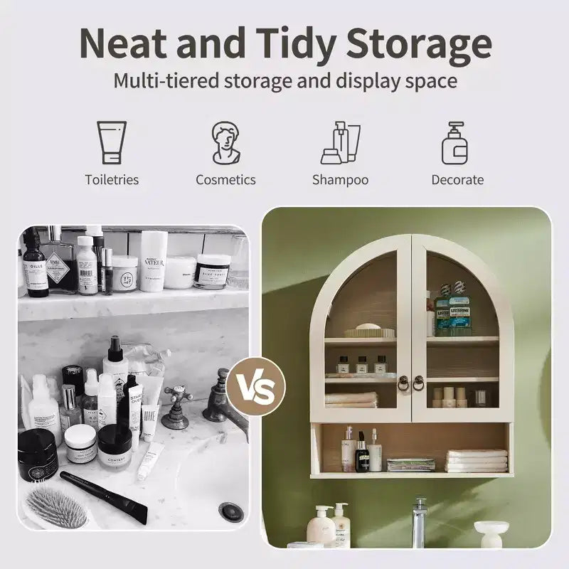 Armoire de salle de bain murale cintrée avec tiroir, 28 pouces, armoire à pharmacie moderne avec étagères réglables, rangement au-dessus des toilettes