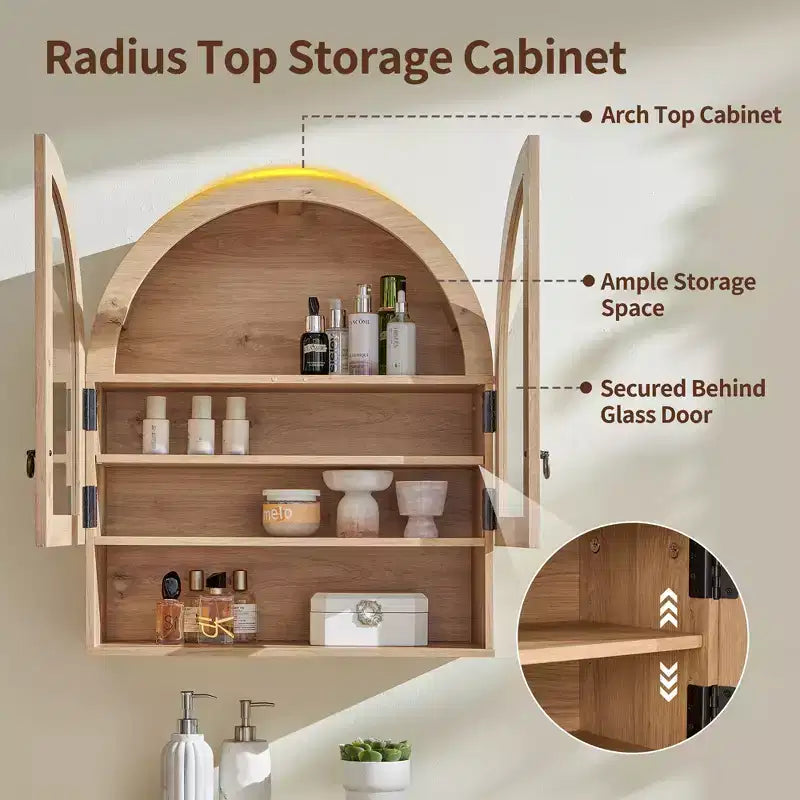 Armoire de salle de bain murale cintrée avec tiroir, 28 pouces, armoire à pharmacie moderne avec étagères réglables, rangement au-dessus des toilettes