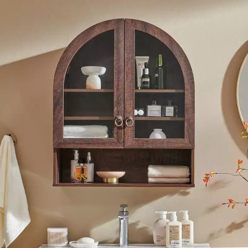 Armoire de salle de bain murale cintrée avec tiroir, 28 pouces, armoire à pharmacie moderne avec étagères réglables, rangement au-dessus des toilettes