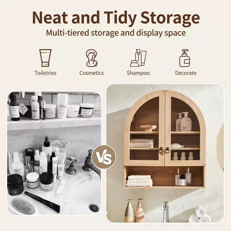 Armoire de salle de bain murale cintrée avec tiroir, 28 pouces, armoire à pharmacie moderne avec étagères réglables, rangement au-dessus des toilettes