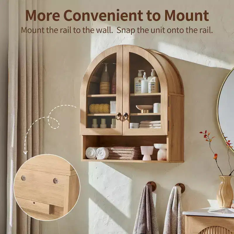 Armoire de salle de bain murale cintrée avec tiroir, 28 pouces, armoire à pharmacie moderne avec étagères réglables, rangement au-dessus des toilettes