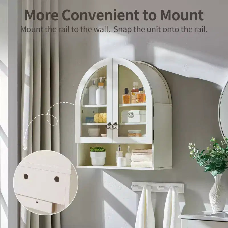 Armoire de salle de bain murale cintrée avec tiroir, 28 pouces, armoire à pharmacie moderne avec étagères réglables, rangement au-dessus des toilettes