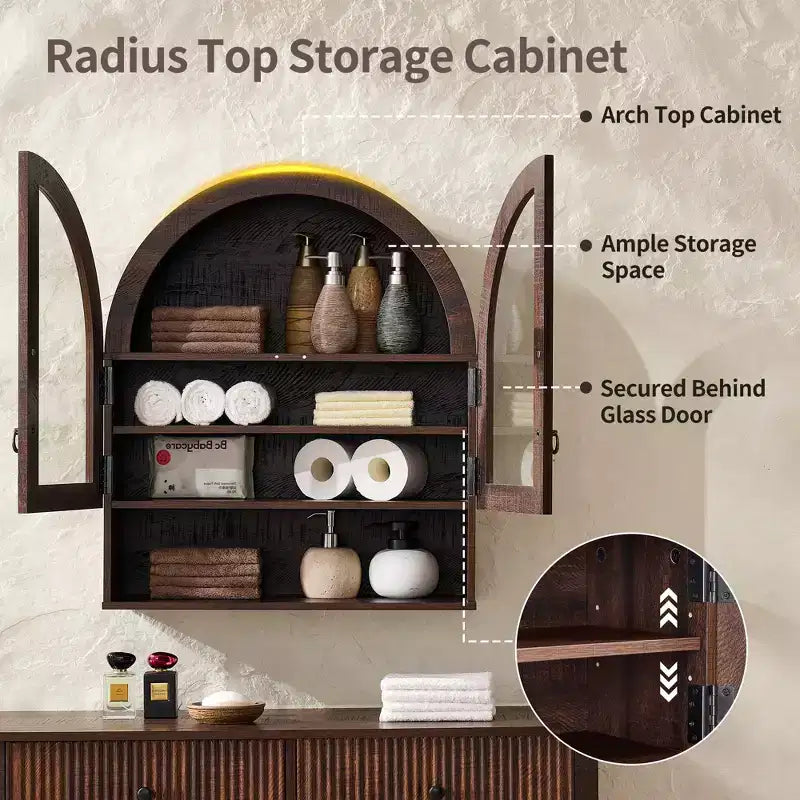 Armoire de salle de bain murale cintrée avec tiroir, 28 pouces, armoire à pharmacie moderne avec étagères réglables, rangement au-dessus des toilettes