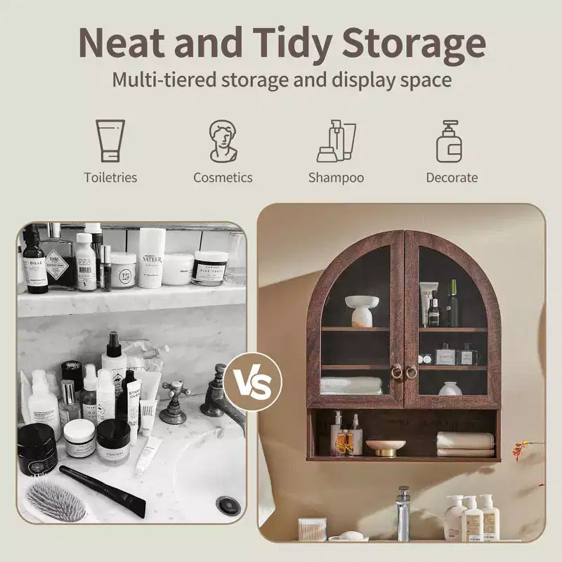Armoire de salle de bain murale cintrée avec tiroir, 28 pouces, armoire à pharmacie moderne avec étagères réglables, rangement au-dessus des toilettes