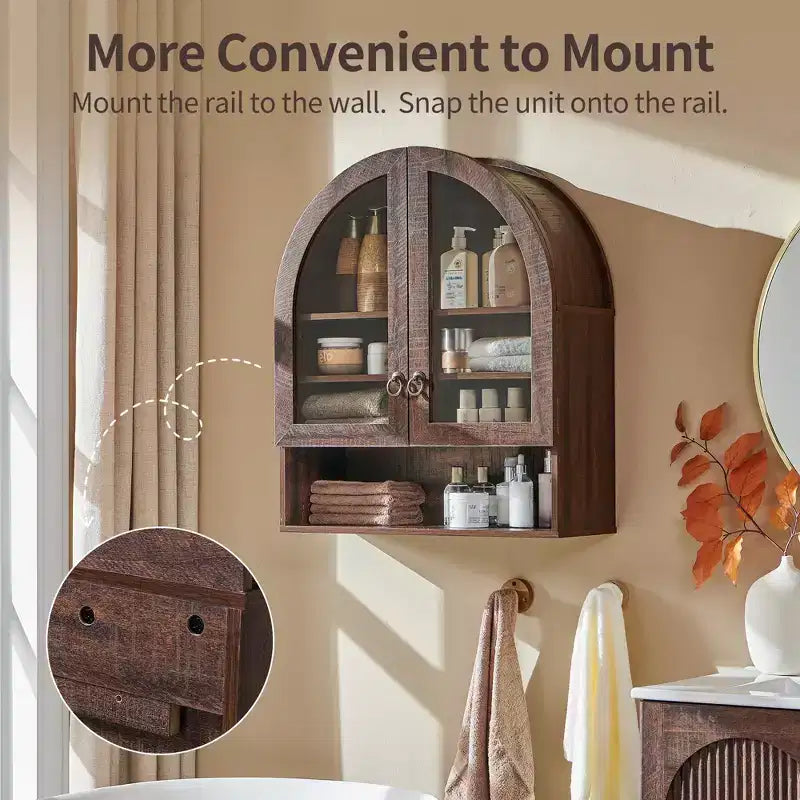 Armoire de salle de bain murale cintrée avec tiroir, 28 pouces, armoire à pharmacie moderne avec étagères réglables, rangement au-dessus des toilettes
