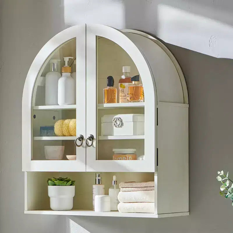Armoire de salle de bain murale cintrée avec tiroir, 28 pouces, armoire à pharmacie moderne avec étagères réglables, rangement au-dessus des toilettes
