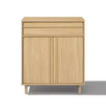 LuxenHome 31.5 Small Buffet Cabinet with Storage, Oak Accent Cabinet for Living Room, Dining Room, or Entryway Hazel Oak