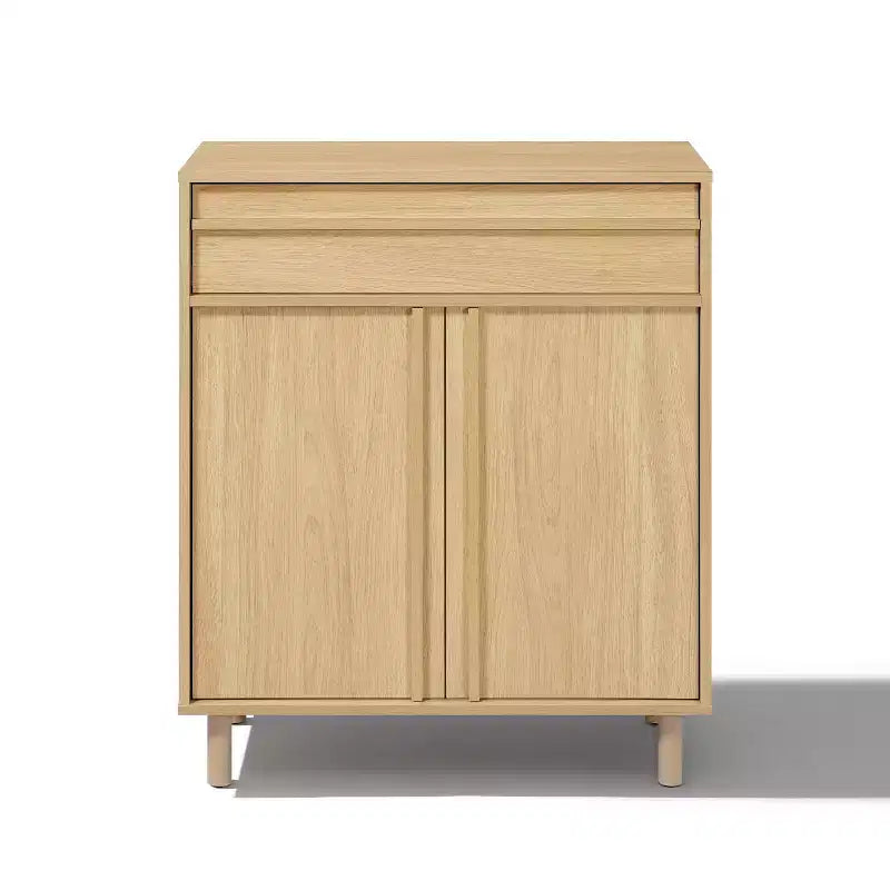 LuxenHome 31.5 Small Buffet Cabinet with Storage, Oak Accent Cabinet for Living Room, Dining Room, or Entryway Hazel Oak