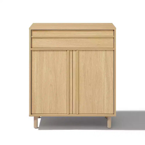 LuxenHome 31.5 Small Buffet Cabinet with Storage, Oak Accent Cabinet for Living Room, Dining Room, or Entryway Hazel Oak