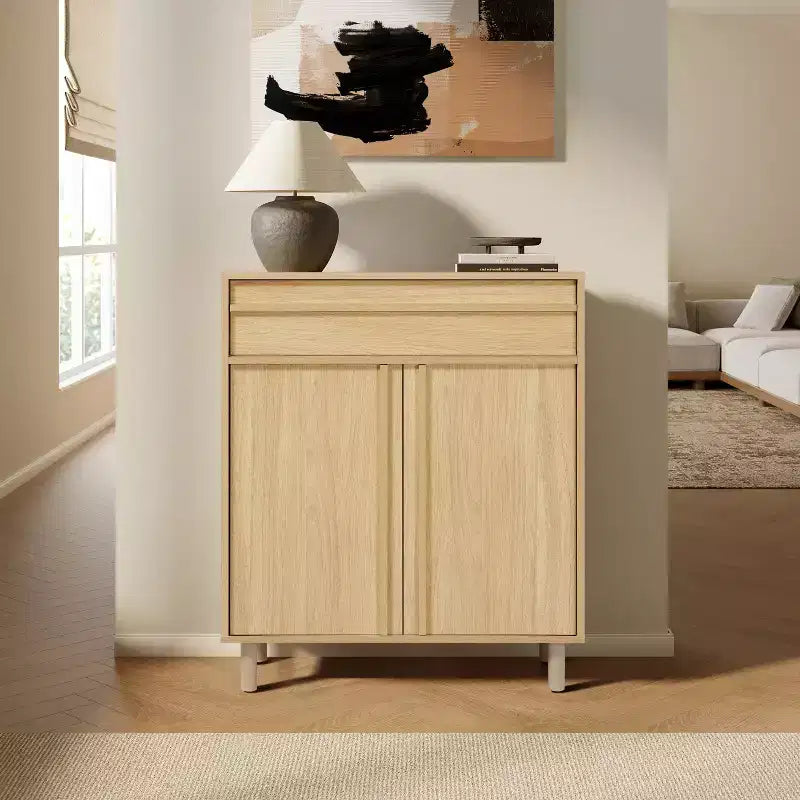 31.5 Small Buffet Cabinet with Storage, Oak Accent Cabinet for Living Room, Dining Room, or Entryway Hazel Oak