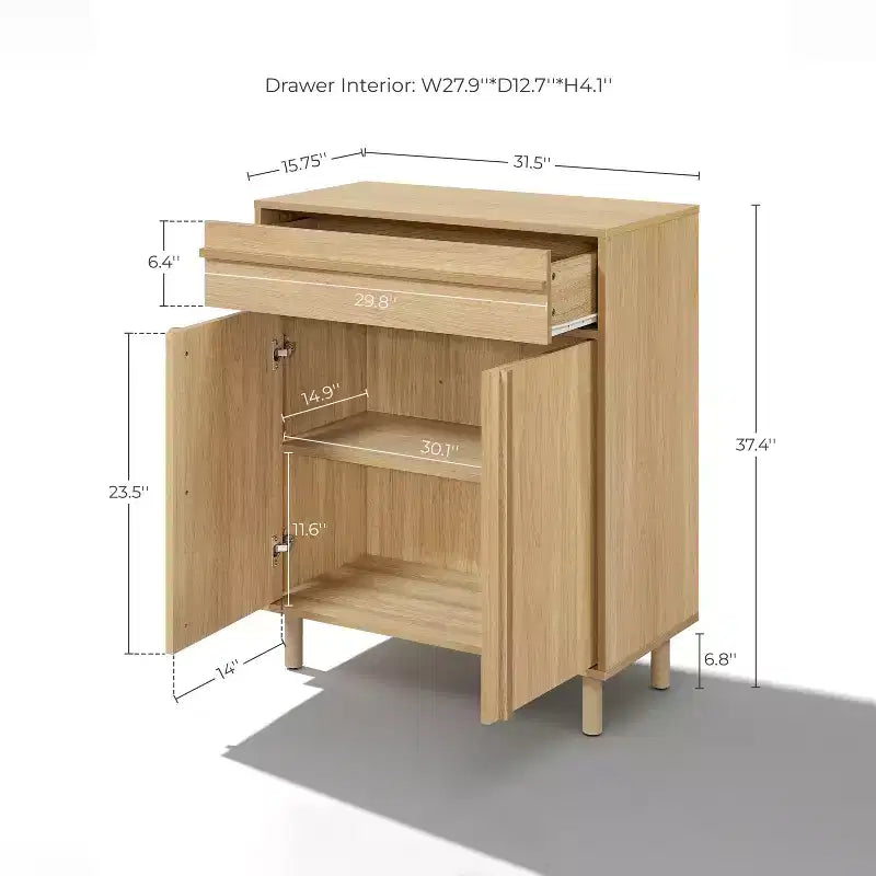 31.5 Small Buffet Cabinet with Storage, Oak Accent Cabinet for Living Room, Dining Room, or Entryway Hazel Oak