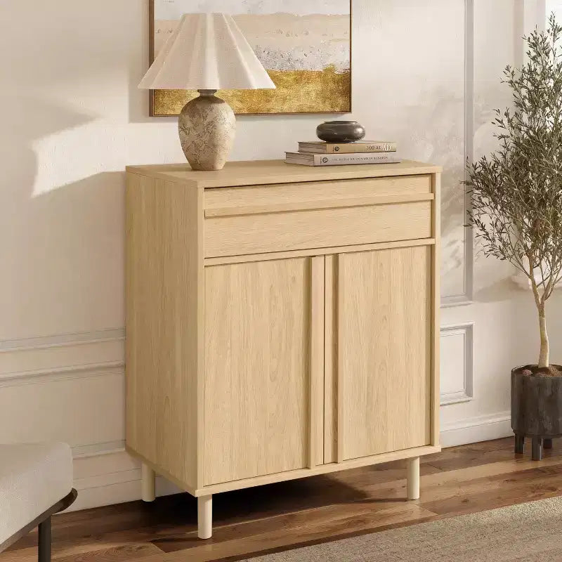 31,5 petit buffet de rangement, buffet d'appoint en chêne pour salon, salle à manger ou entrée Hazel Oak